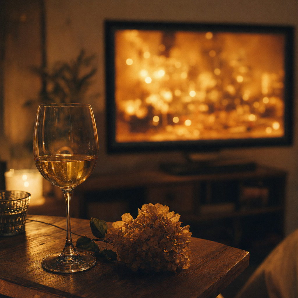 TV som visar slideshow av festbilder
